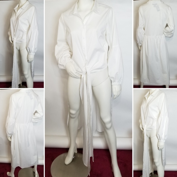 Button Up Tie Waist Blouse - Picture 2 of 7